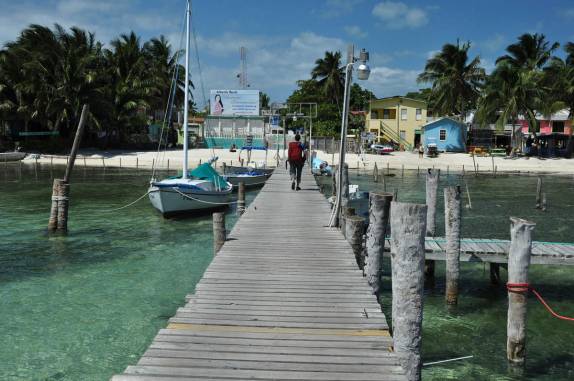 Desembarcando em Caye Caulker, na grande barreira de corais, em Belize